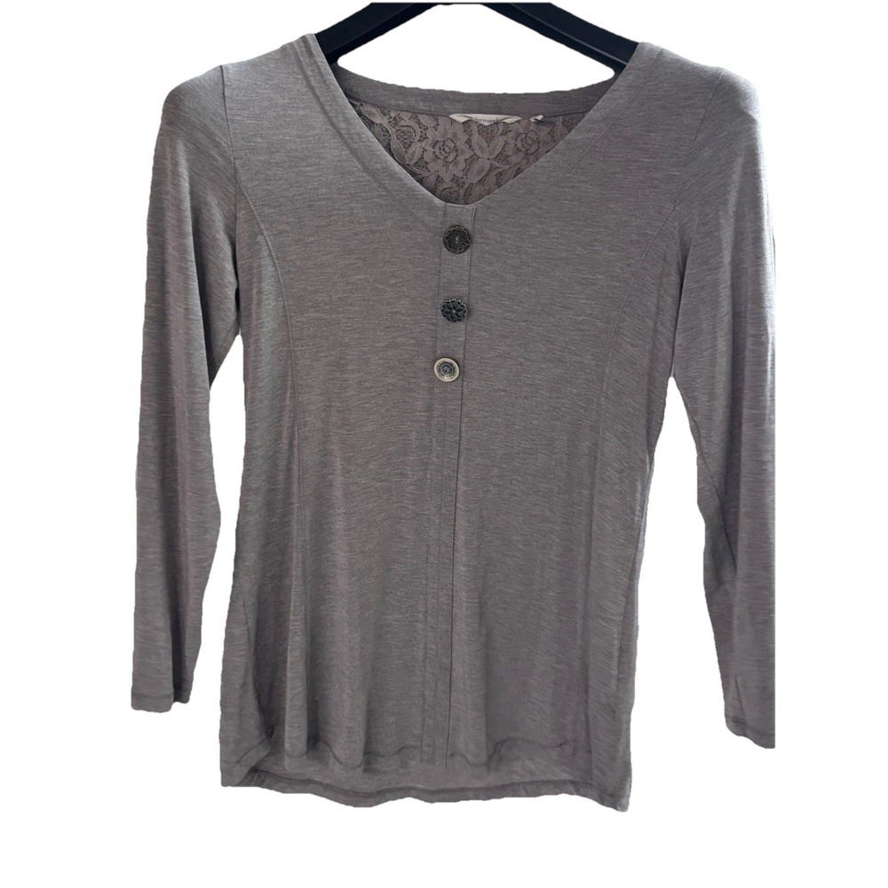 Soft Surroundings  M Maddalena Long Sleeve Tunic Top Brown Designer Buttons Lace